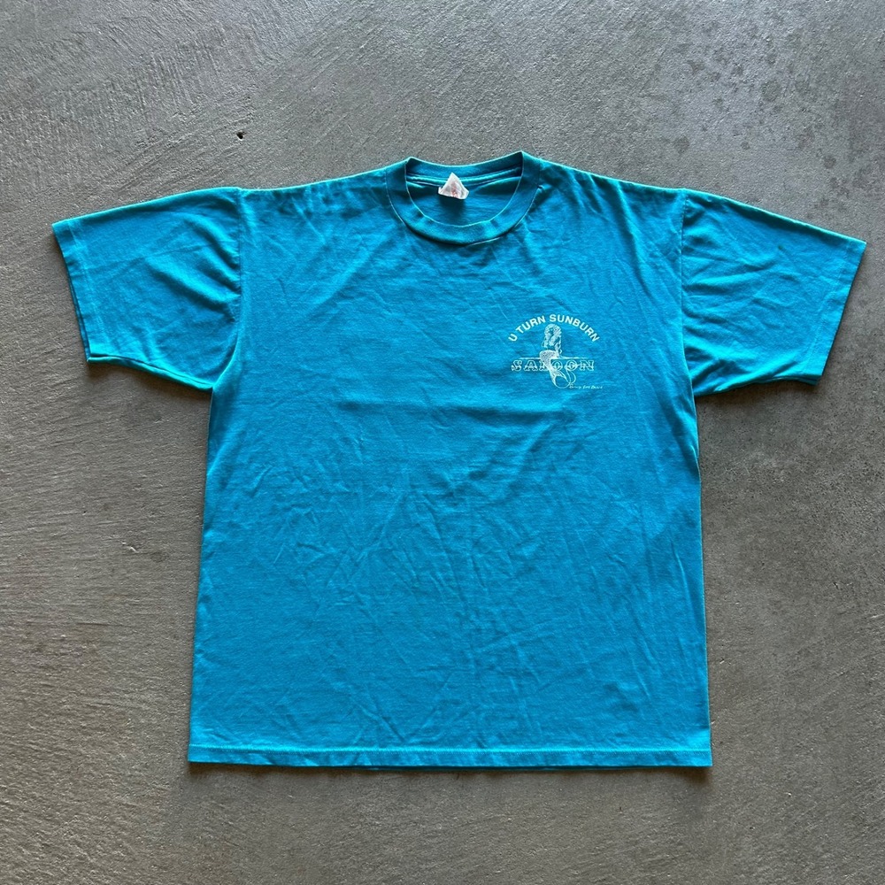 Vintage 90s U Turn Sunburn Saloon Shirt Size XL Blue Panama City Beach Mermaid